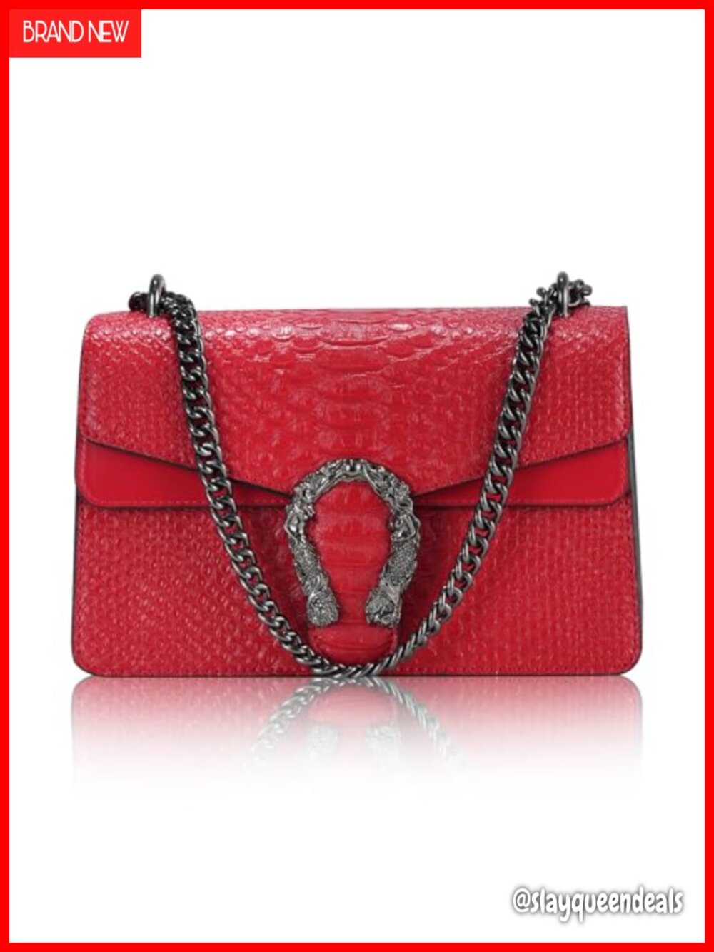 PU Leather Crossbody Satchel Purse Snake Print Chain Bag